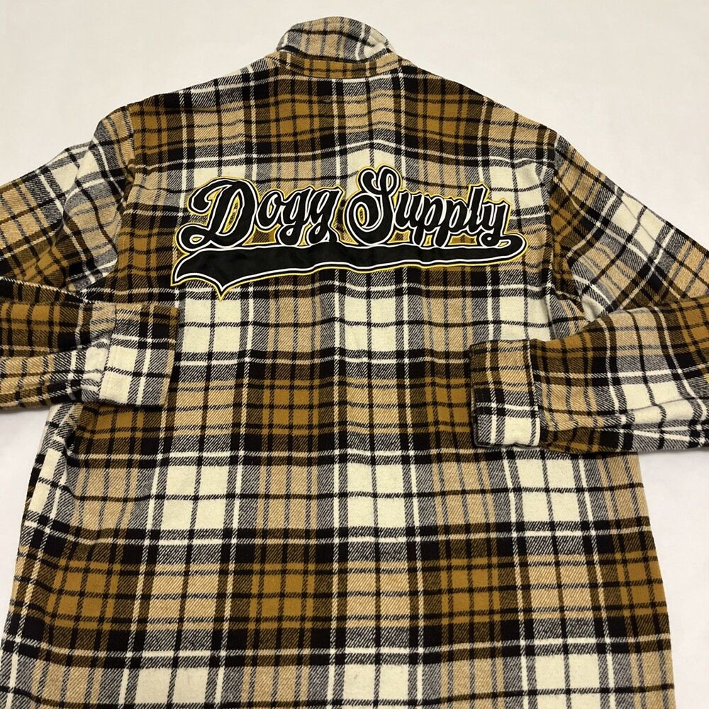 DOGG SUPPLY Men's Flannel Shirt by Snoop Dogg Yellow Black White Plaid Size XL - Picture 2 of 10